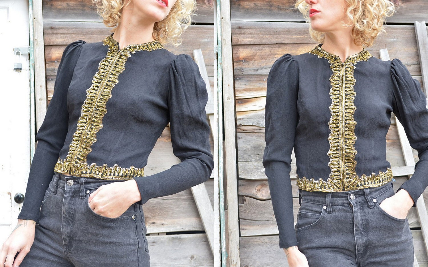 40s Rayon with Gold Sequin Beaded Embroidered Jacket