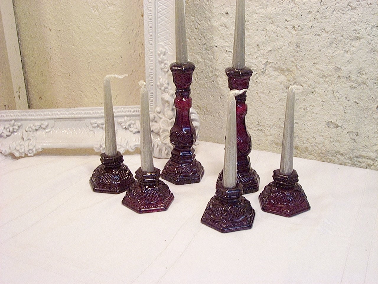 Vintage Cape Cod Ruby Red Glass Candle Holders Holiday Decor