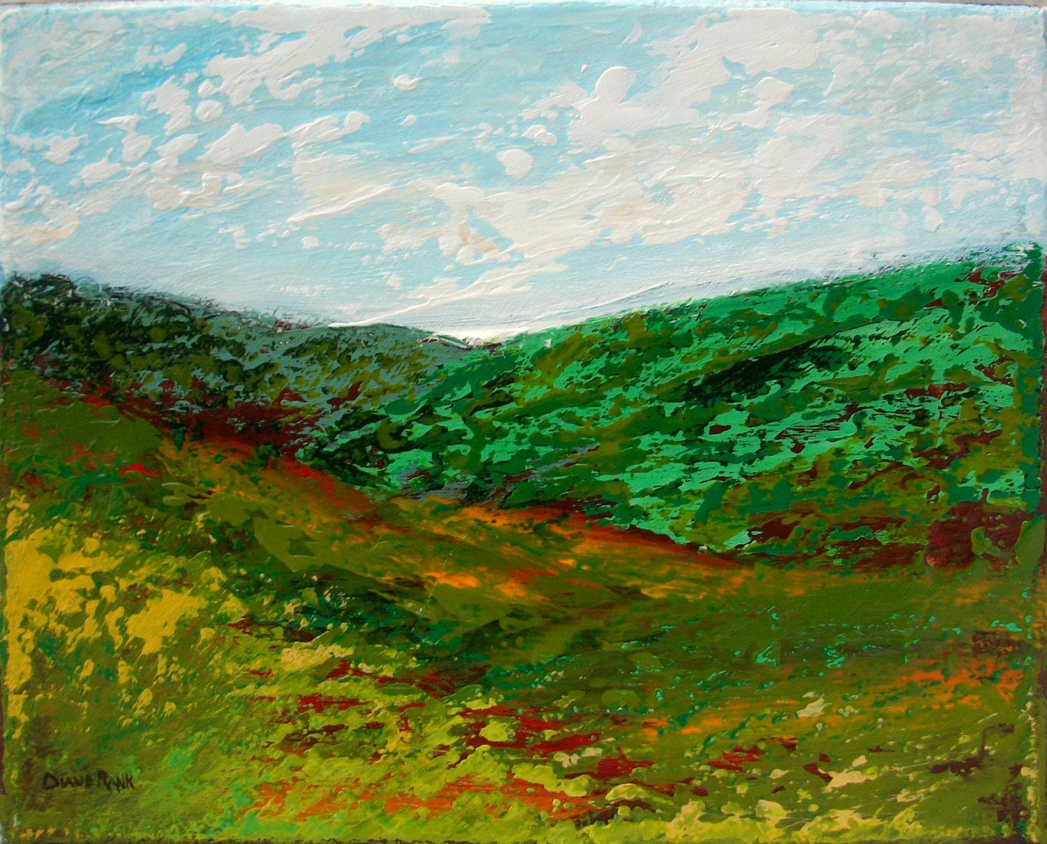 Original Landscape Knife Painting, Abstract, Expressionist, Modern Rustic, 8x10, stretched canvas, home decor