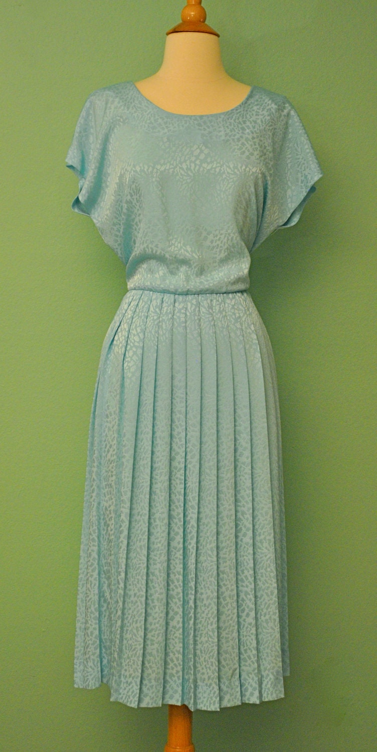 Vintage 80s Does 50s Light Blue Dress - Circle Skirt Shirt Waist Dress - by Henry Lee for VLV Rockabilly Pinup Girls