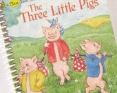 Three Little Pigs  Journal Spiral Notebook Book Little GOLDEN Book Recycled Upcycled