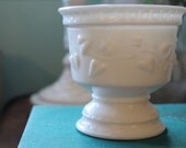 small vintage MILK GLASS footed bowl with vines