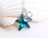 Starfish Necklace. Swarovski Crystal Bermuda Blue Starfish and a Sterling Silver Chain. Summer Fashion. Simple Modern Jewelry