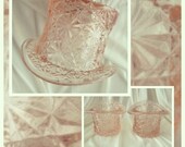 Vintage Pair of Pressed Glass Top Hats in Pale Pink are Great Candle Holders
