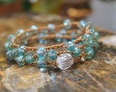 Crocheted Beaded Wrap Bracelet - Boho Bohemian Shabby Chic