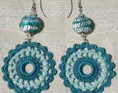 Crochet earring - crochet earring jewelry - large crochet earring - Blue green
