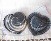 Black Heart Trinket Box, Heart Leaf Box, Black and White Malachite Slag Glass, Leaf Dish