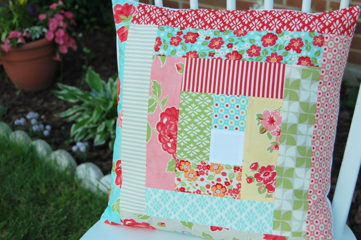 Marmalade  Log Cabin Pillow Cover - Pillow Cover - Patchwork Pillow Cover -  Accent Pillow Cover -  Moda Marmalade - 16 inch