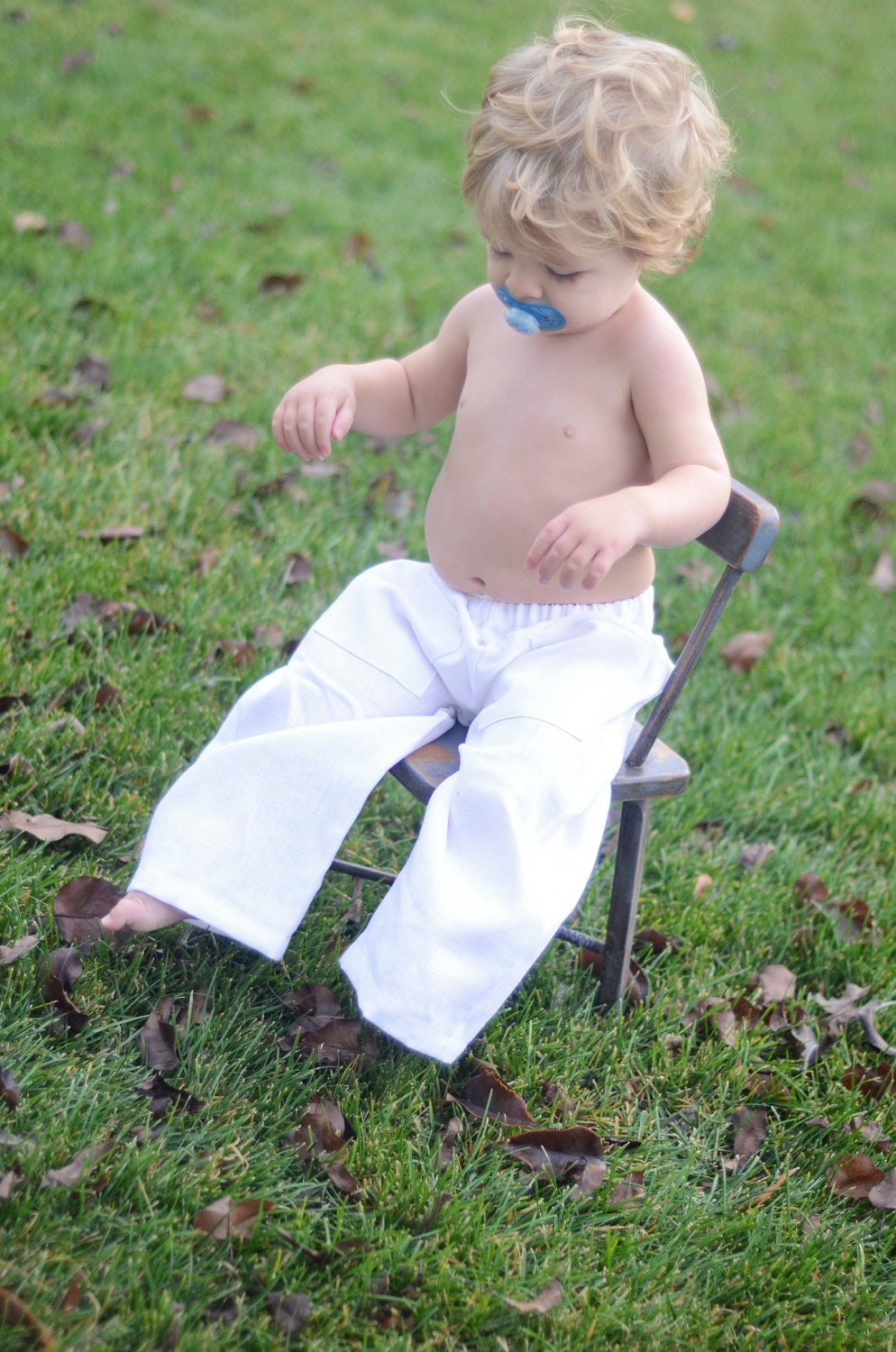 Unisex White Linen Infant/Baby Pants (3-6 Months, 6-9 Months, 12 Months) Boy Girl Baby Toddler Christening Wedding Attire Pants
