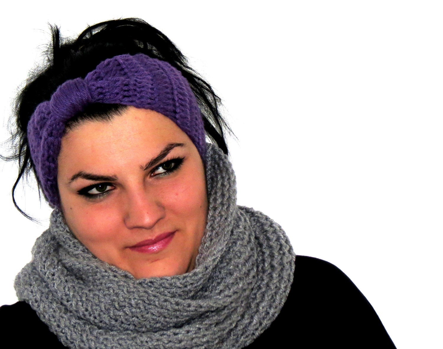 Knitted Headband Knitted Turband Ear Warmer in Purple. Ear Warmer, Head Dress, Winter Fashion, Hair Bands Hair Coverings for Women