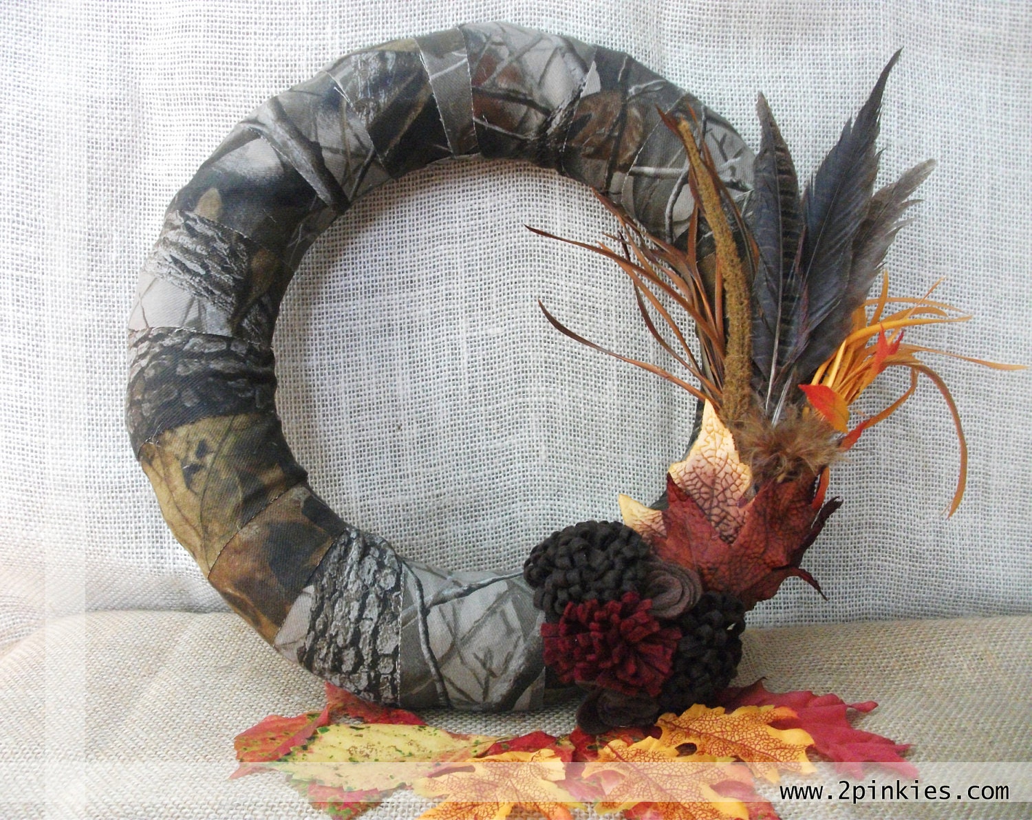 Camo Wreath - Hunting Wreath, Ready To Ship, 14 inches