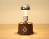 Table Lamp, Vintage Tupperware Canister, Dark Brown - Silver-Coated Bulb
