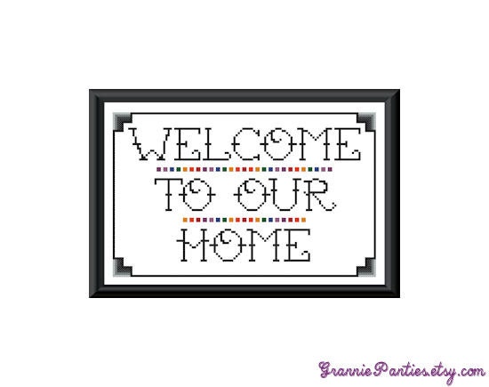 PDF PATTERN ONLY - Welcome to our home - rainbow - counted cross stitch sampler 8x10