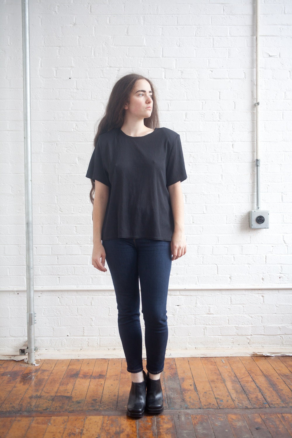 80s padded shoulders black top