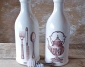 Vinegar and Oil Cruets or Bottles, Tea Pot and Silverware, Ready to Ship