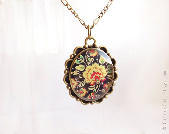 SALE - Black necklace with yellow flower