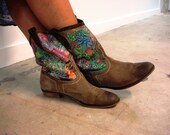 Hand painted pair of Women suede boots with 4 different sceneries UNIQUE