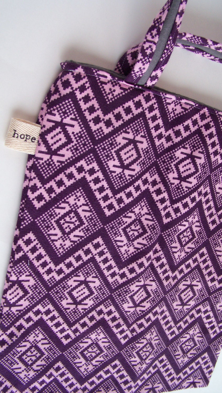 Tote Bag Purple Pink Gray Southwestern Navajo Print Flannel Reversible Africa Adoption Fundraiser