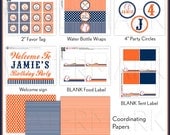Sale Price-Sport Baseball Navy Orange Birthday Party Package Personalized MINI Collection Set  - PRINTABLE DIY - PS804CA2y