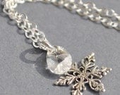Snowflake Necklace, Swarovski Crystal Necklace, Winter Jewelry,  Everyday Necklace, Sterling Silver Jewelry Handmade