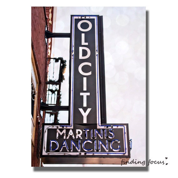 Sign Photography, Old City Martinis Dancing Club Downtown Knoxville, Retro Brick Building Bar Photo, 5x7 Whimsical New Years Eve Wall Decor