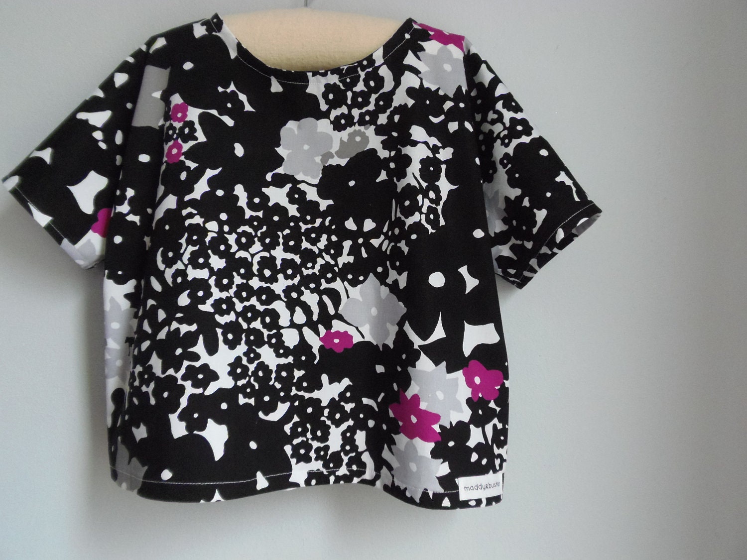 Girls Graphic Floral Tunic-Slouchy Cotton Shirt with Dolman Sleeves-Sizes 3M to 18M