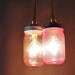 Mason Jar Duo Pendant Light, Pink Tinted Glass and Jute Wrapped Cord