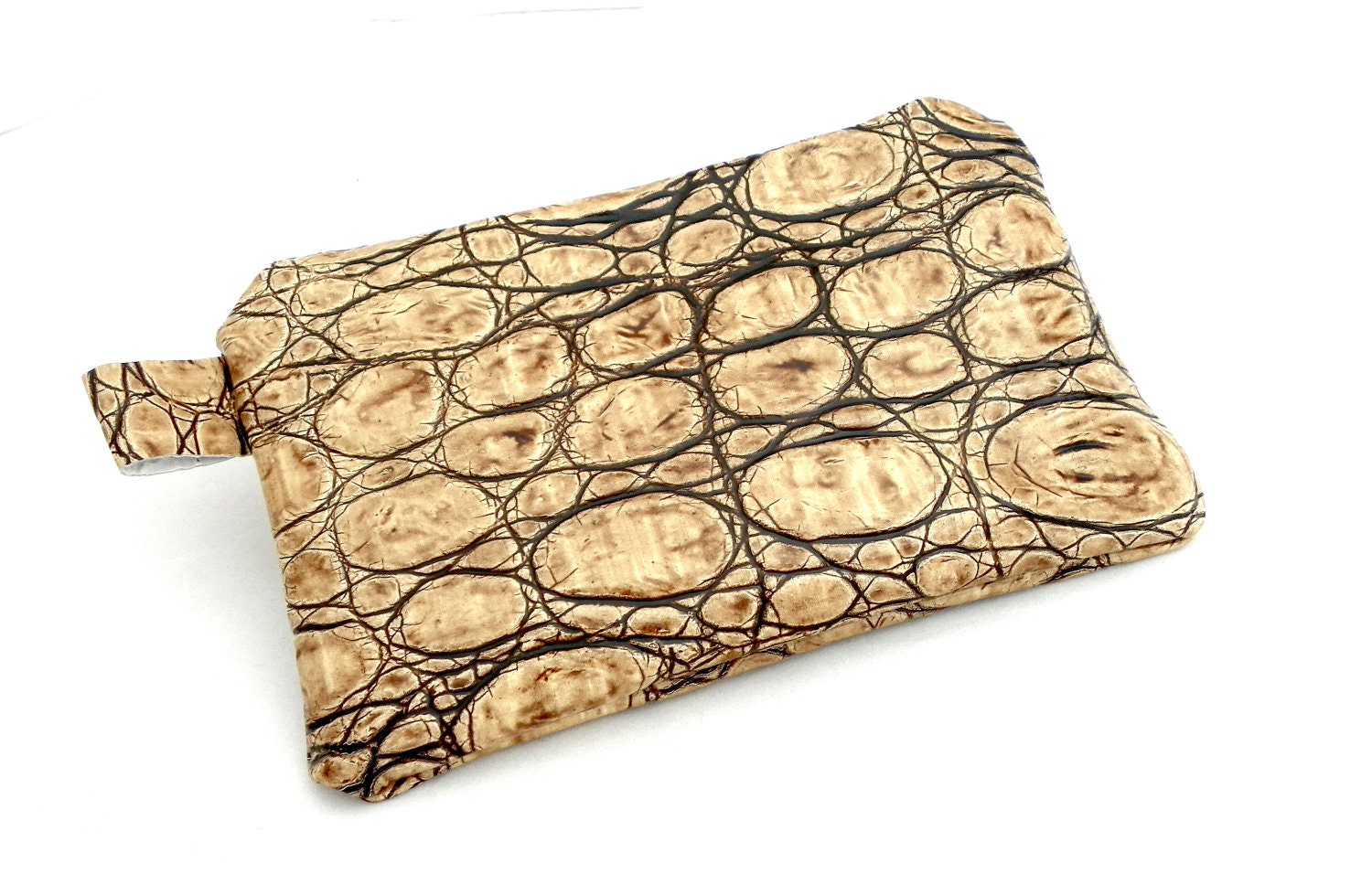 30% SALE Leather Clutch, Golden Fold Over Clutch, Camel Zipper Clutch, Make up Bag, Zipper Handbag, Cosmetic Pouch