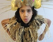 Upcycled Steampunk Clothing, King Louie Costume, Jungle Book, Monkey Costume, Headpiece and Raffia Cape
