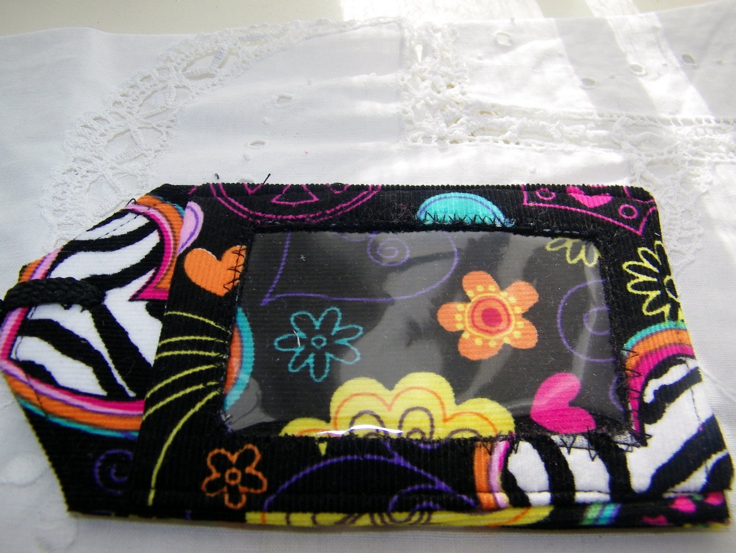 FLOWER POWER Custom Fabric Handmade Luggage Tag Peace Sign Hippie Kids ID Cruise Travel Accessory doubles as Gift Card Holder