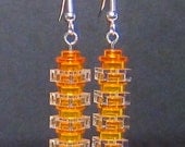 Orange & clear earrings with silver plated ear wires