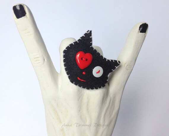 Felt Cat Ponytail Hairband - Hair Accessory - Kawaii - black red