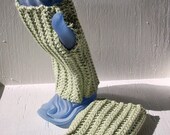 Light Pea Green Silk and Pima Cotton Fingerless Gloves, Ribbed, sage, chartreuse