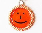 Emoticon, funny charm, zipper pull, purse charm, zipper pull, Geek, Emoticon charm, orange, happy face (1860)