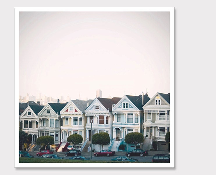 San Francisco Houses-Painted Ladies Photography-Full House- California-Pastel Print-Wall Art-8x8