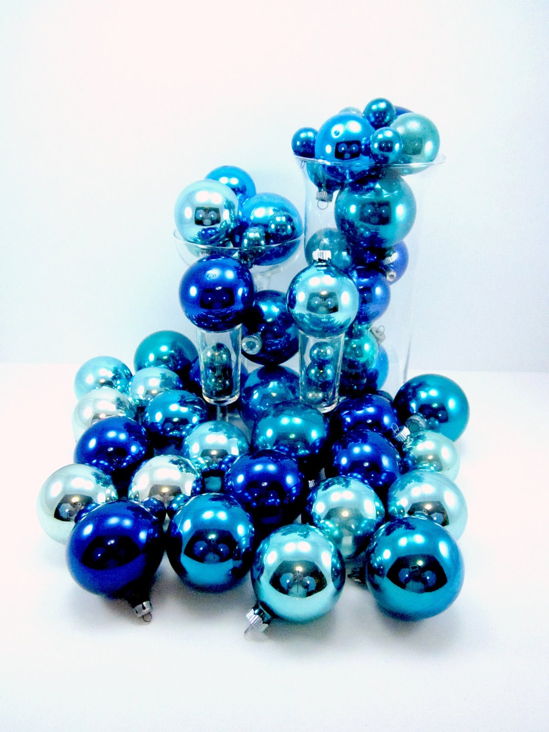 61 Blue Vintage Mercury Glass Christmas Holiday Tree Ornaments