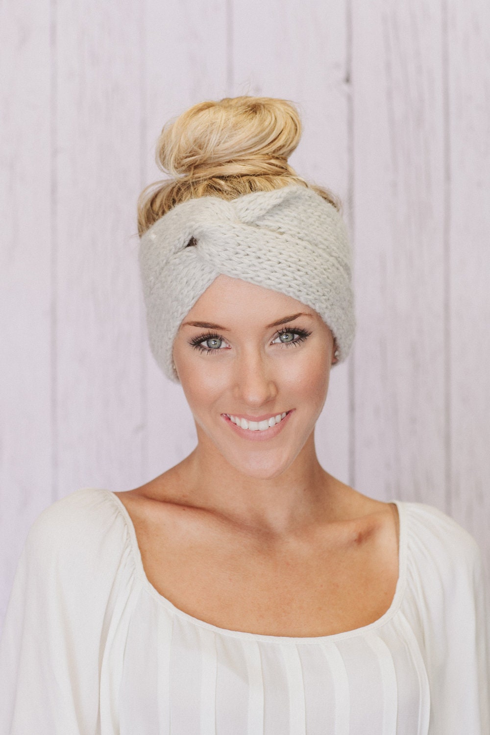 Gray Knitted Headband Ear Warmer Grey Twist Turband Style Cozy Pinterest Favorite Women's Knit ear Warmer