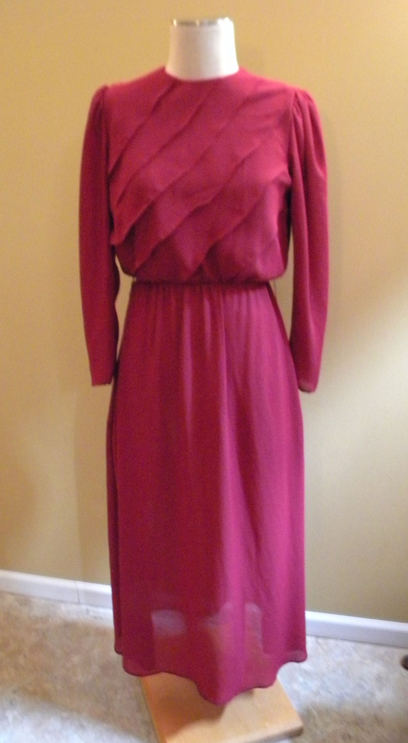 1970s Pretty Chiffon Bust Ruffle Dress w/ Puff Sleeves Size S/M