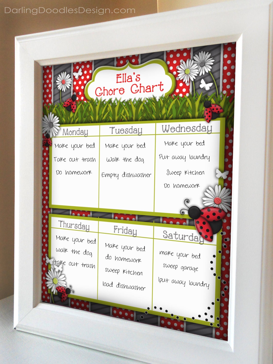 Custom Printable Girl Chore Chart Eight Designs Available