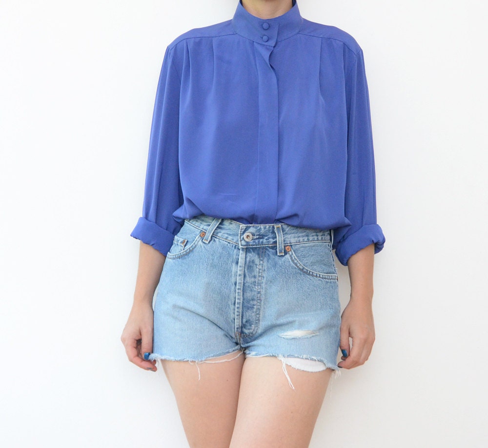 Vintage electric blue women blouse