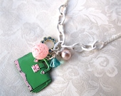 Vintage Girls Charm Necklace Pink, Green & Aqua Blue Stocking Stuffer Shabby Chic Girl Purse Silver Crack Jack Purse - That Ain't My Bag