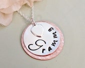 Custom Mixed Metal Grandmother Necklace - Personalized Copper and Silver Hand Stamped Jewelry with Sterling Heart - Grandma Nana Necklace