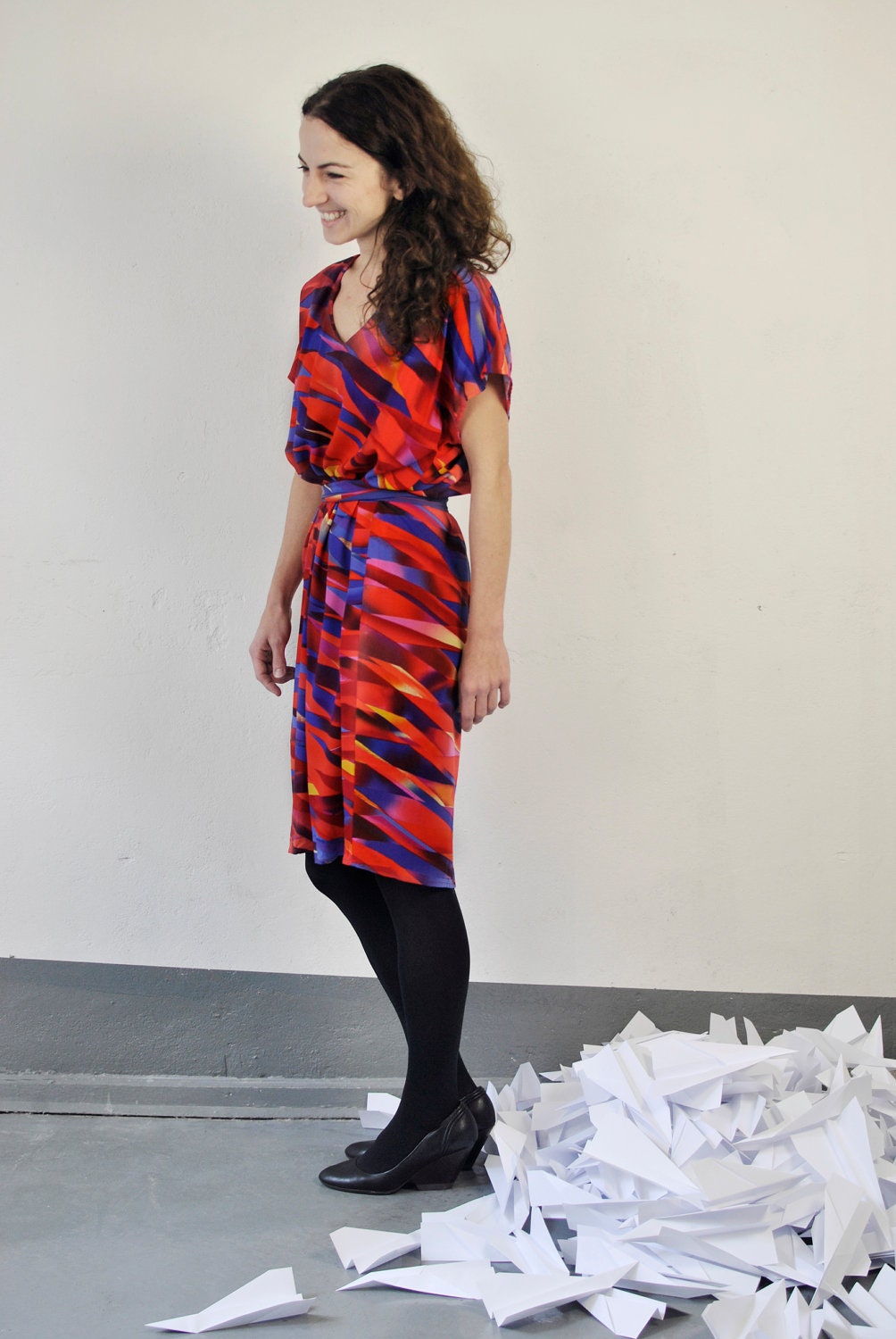 fashion, dress, pattern, colorful, sleeveless, oversized, belt