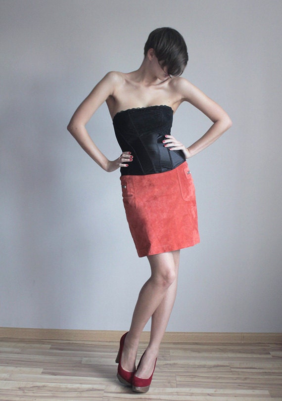 Coral pink suede skirt Small