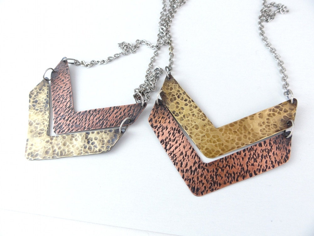Handmade Chevron Necklace in Copper and Brass