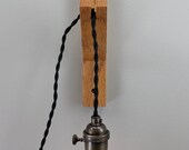 The "45" Modern Wood Wall Sconce in Oak with Bare Bulb Pendant Lighting - Minimalist Light Fixture Contemporary Hanging Lamp Edison Light