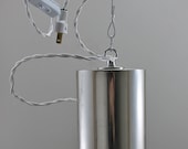 ON SALE Mod Bullet Hanging Pendant Lighting -- Retro Repurposed Light Fixture, Modern Cylinder Lamp -- Chrome Eames Era Contemporary