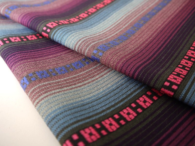 South American Fabric, Peruvian Fabric, Woven, Purple Blue Stripes, 1 Yard