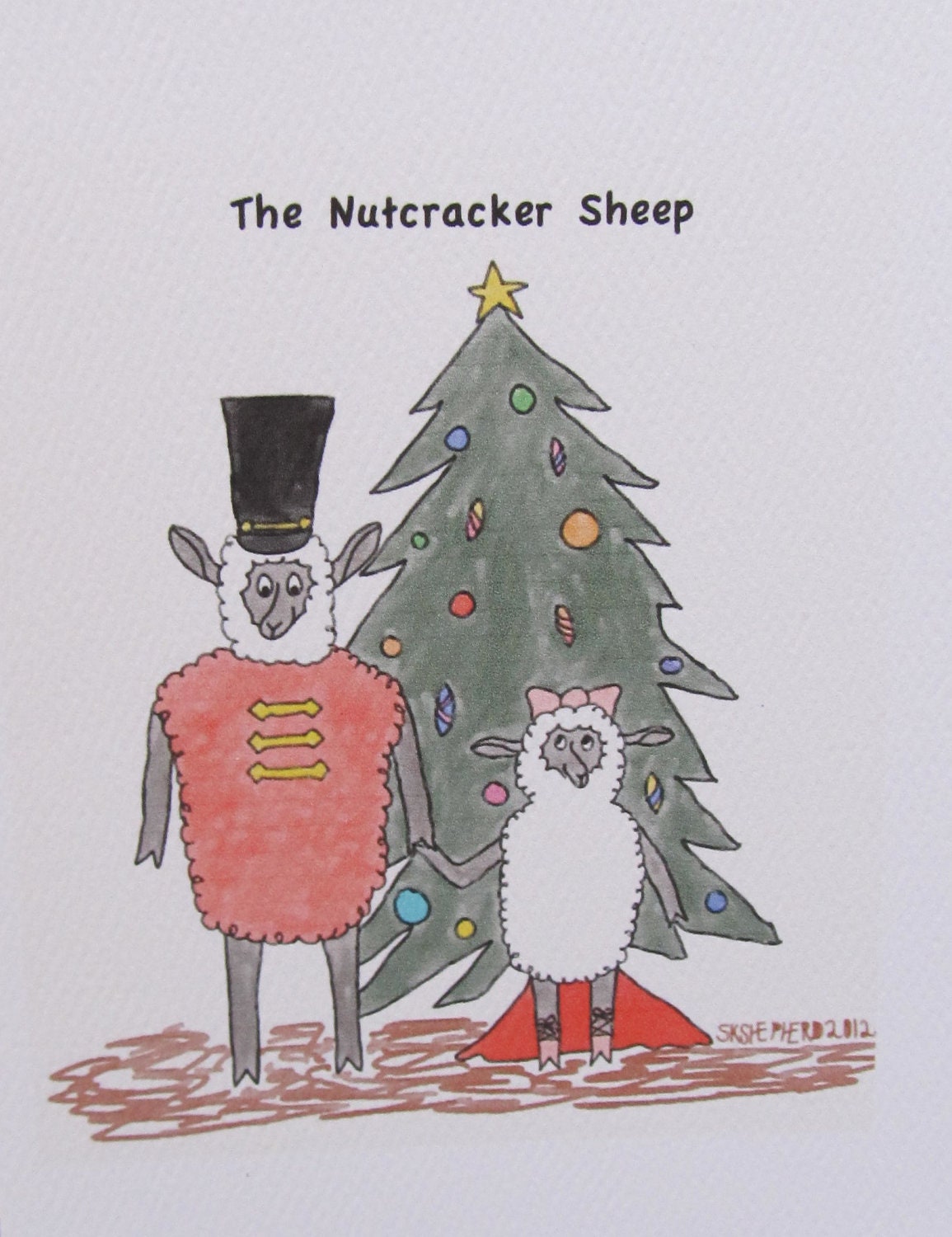 The Nutcracker Sheep Christmas Card white sheep