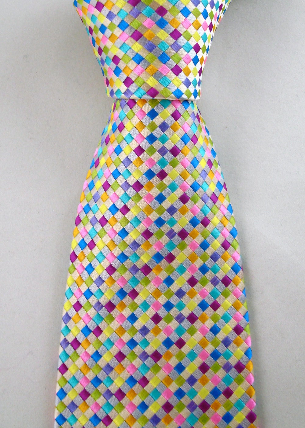 Mens Multicolor Check Tie - Silk Necktie Made in England - 'Checked Out'